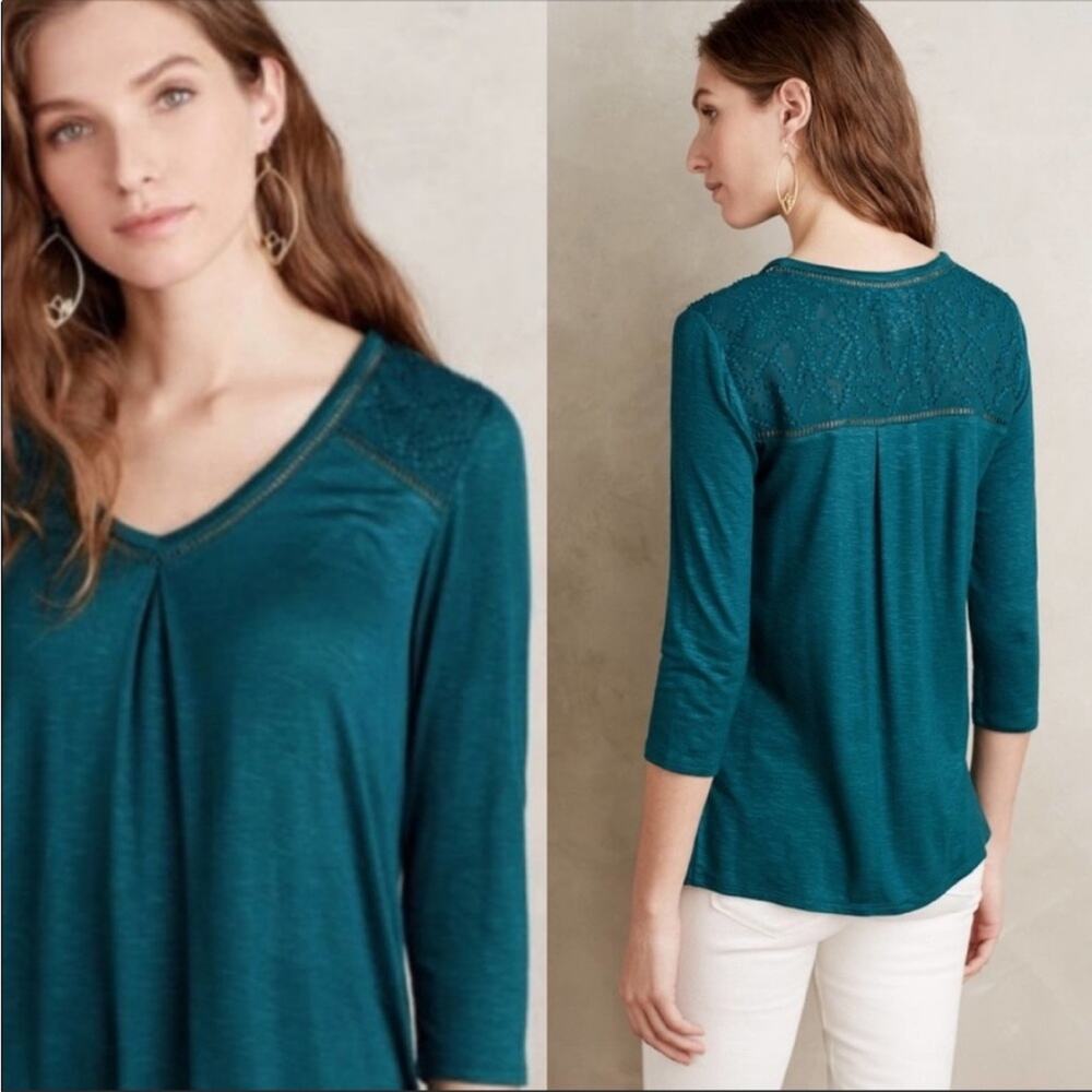 Dolan Maisy Textured Top Balletcore V-neck Size Small Teal Green 3/4 Sleeves